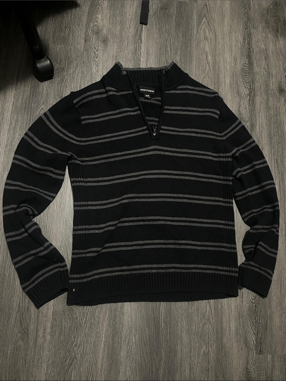 Men’s Black & Gray Striped Zip-Neck Sweater